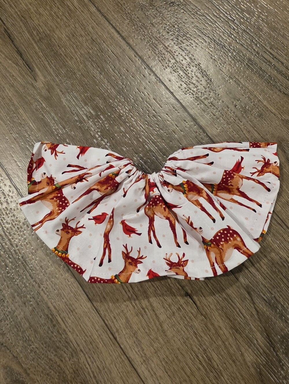 10" Handmade White Ruffle Headband with Red and Brown Reindeer Print Dress